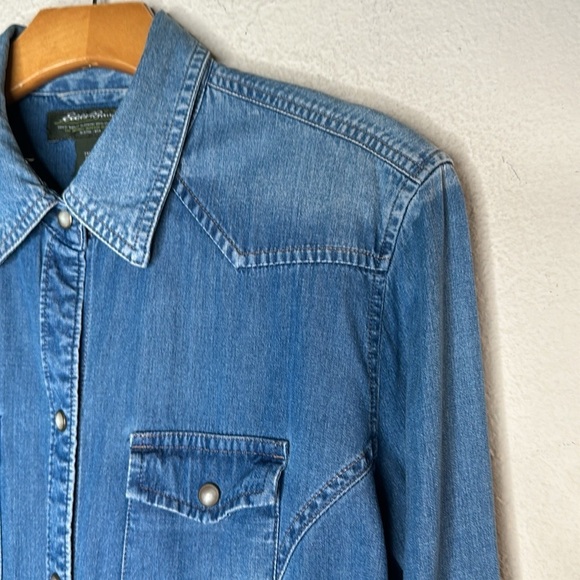 VTG Eddie Bauer Men’s Pearl Snap Button Denim Western Shirt Sz LRG Rodeo Cowboy - Picture 4 of 7